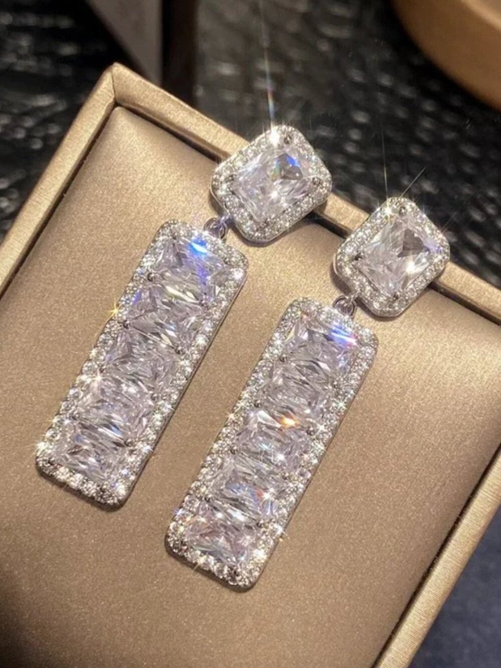 18k White Gold Diamond Long Drop Earrings Dangle Earrings Statement Earrings